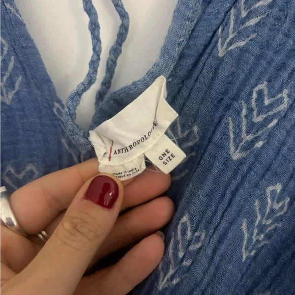 Anthropologie Indigo and Cream Patterned Maxi Caftan - Picture 4 of 6